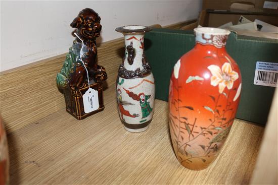 A Chinese crackleware ginger jar and cover and twelve other Asian items largest 25cm